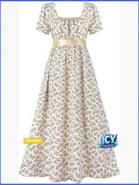 Long Floral Print Maxi Dress with Puff Sleeves and Empire Waist